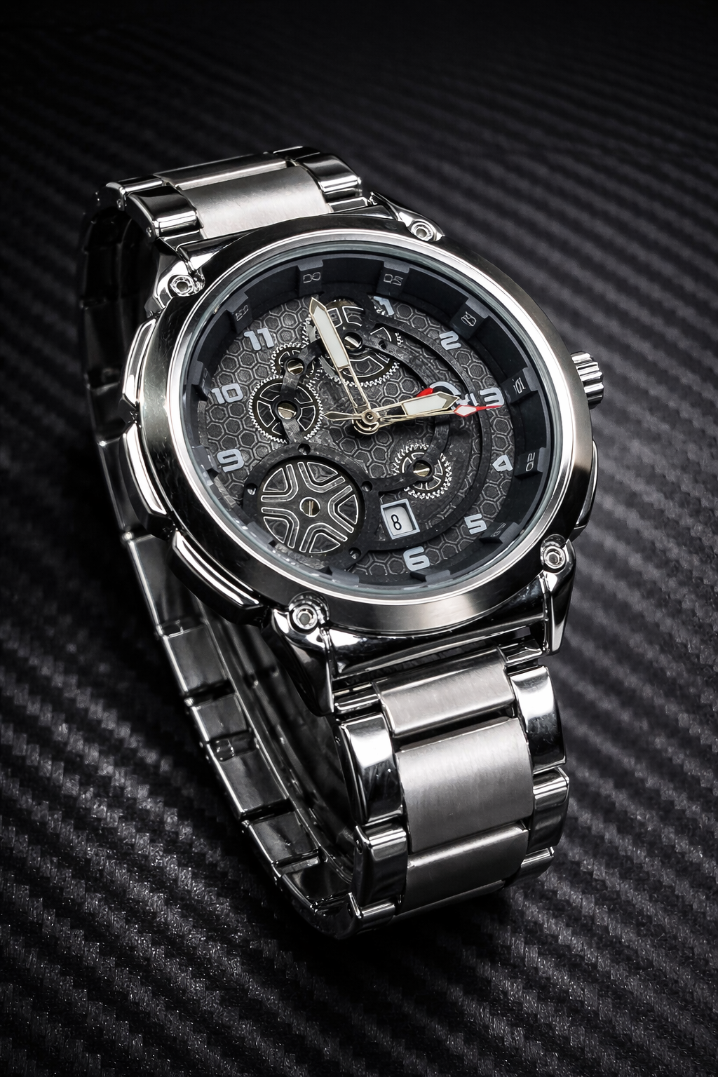 Men’s Luxury Mechanical-Style Watch – Skeleton Dial Stainless Steel