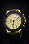 Luxury Chronograph Men’s Watch – Gold & Black Leather Strap