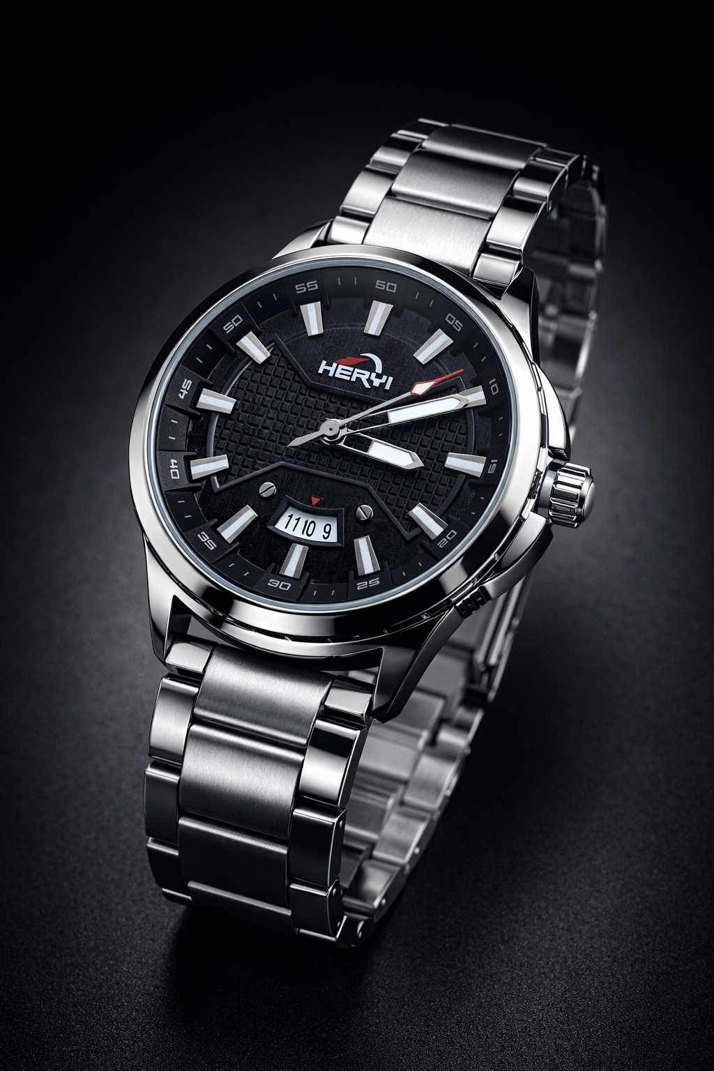 HERYI Luxury Sports Watch for Men – Stainless Steel Black Edition