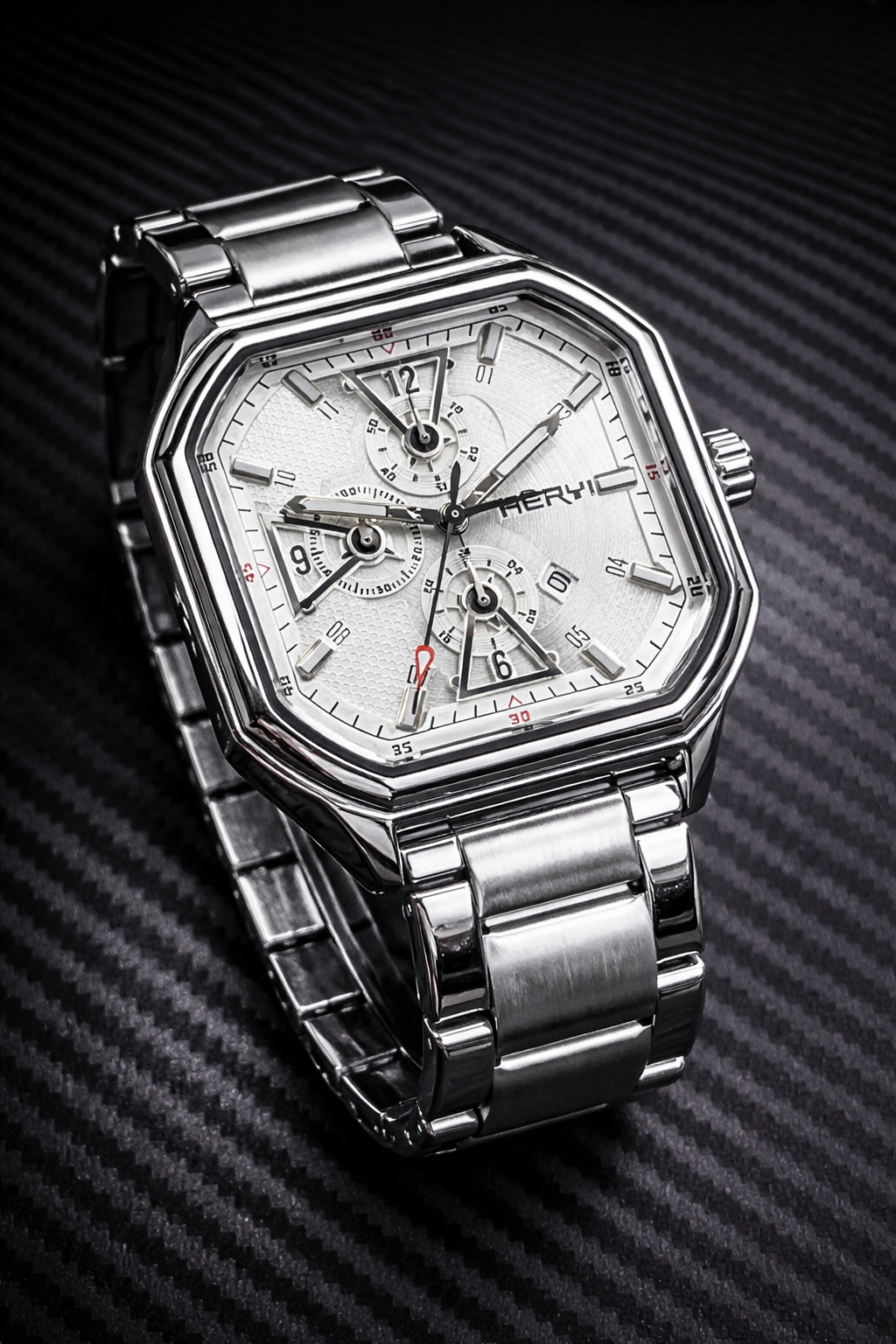 Luxury Octagon Chronograph Watch – Silver Stainless Steel (Men’s Edition)